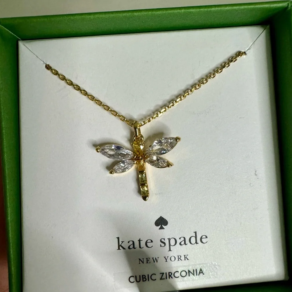 Kate Spade Gold Dragonfly Greenhouse Necklace with Cubic Zirconia - Picture 1 of 4